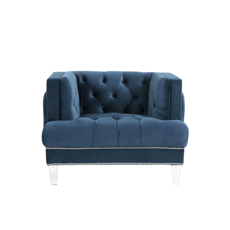 Fauteuil en velours bleu Ansario