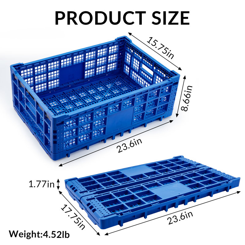 Collapsible Storage Bin Containe, 52 Liter Foldable Milk Crate, Stackable Heavy Duty Plastic Storage Crate with Handle, Folding Transit Storages for Home Office Farm Garage Toy Storage