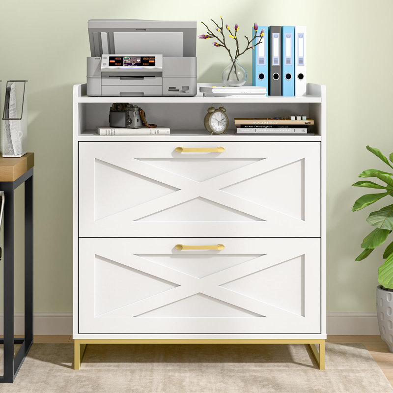 Lateral File Cabinet 2 Drawers Mobile File Cabinet with Charging Station for Letter/Legal/A4 Size Hanging Files