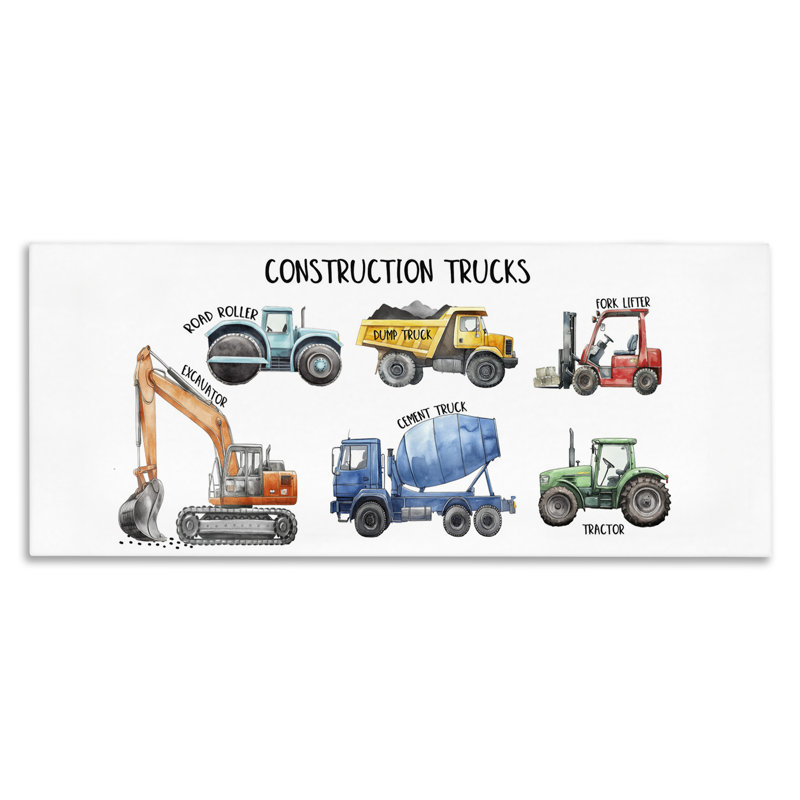Camions de construction industrielle, conception par Christine Simpson Art, H 20 po x l 48 po