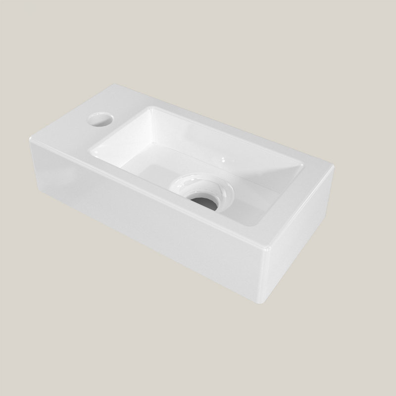 Belfry Bathroom Mahon 36.5mm L x 18mm W Natural Ceramic Rectangular Sink with Tap and Overflow, Left Hand