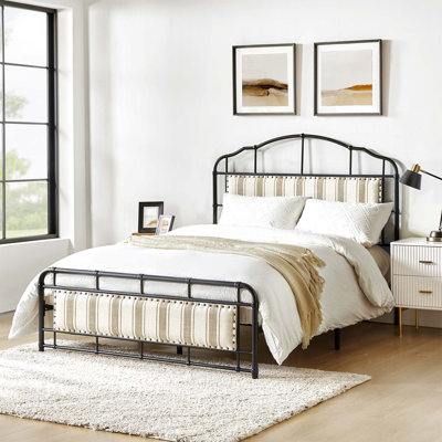 Lakin 62" Modern Upholstered Metal Platform Bed with High Headboard