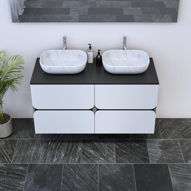Meuble-lavabo double 47,2 po avec dessus Kaydin, Noir, Blanc