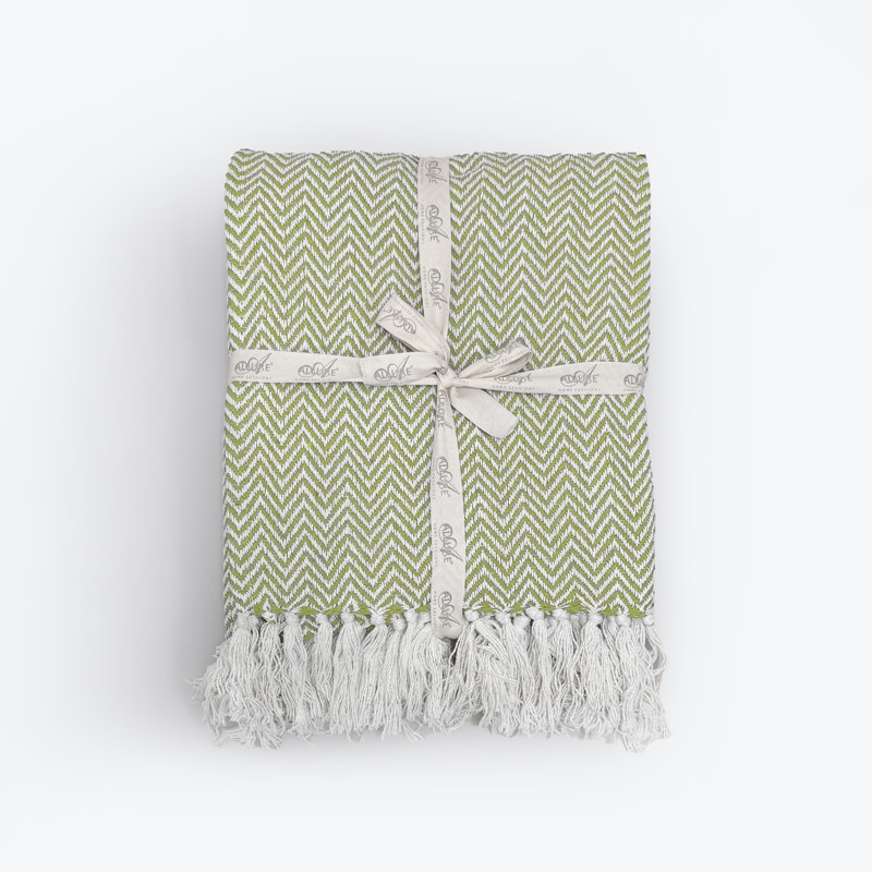 Audley Chevron Herringbone Throw Blanket, Green, 150 cm x 200 cm
