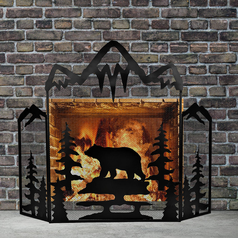 Pare-étincelles en métal rustique 3 panneaux Majestic Mountain Bear Design
