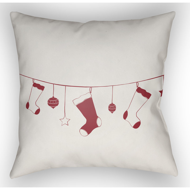 Socks Indoor/Outdoor Throw Pillow, 18" H x 18" W x 4" D, White / Red