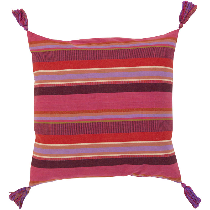 Coussin décoratif en coton à rayures et pampilles, H 18 po x l 18" x P 4 po, Inférieur
