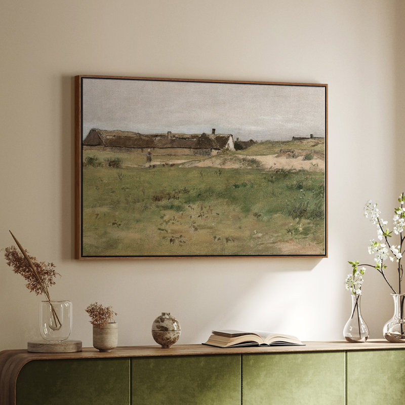 Paysage rétro - CML - impression sur toile tendue, H 25 po x l 37 po x P 2 po, Toile encadrée noyer flottant