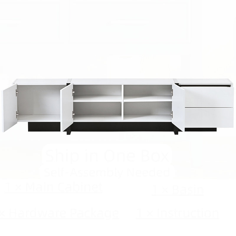 Contemporary Rectangle Design TV Stand, Unique Style TV Console Table, Modern TV Cabinet With High Gloss UV Surface For Living Room.