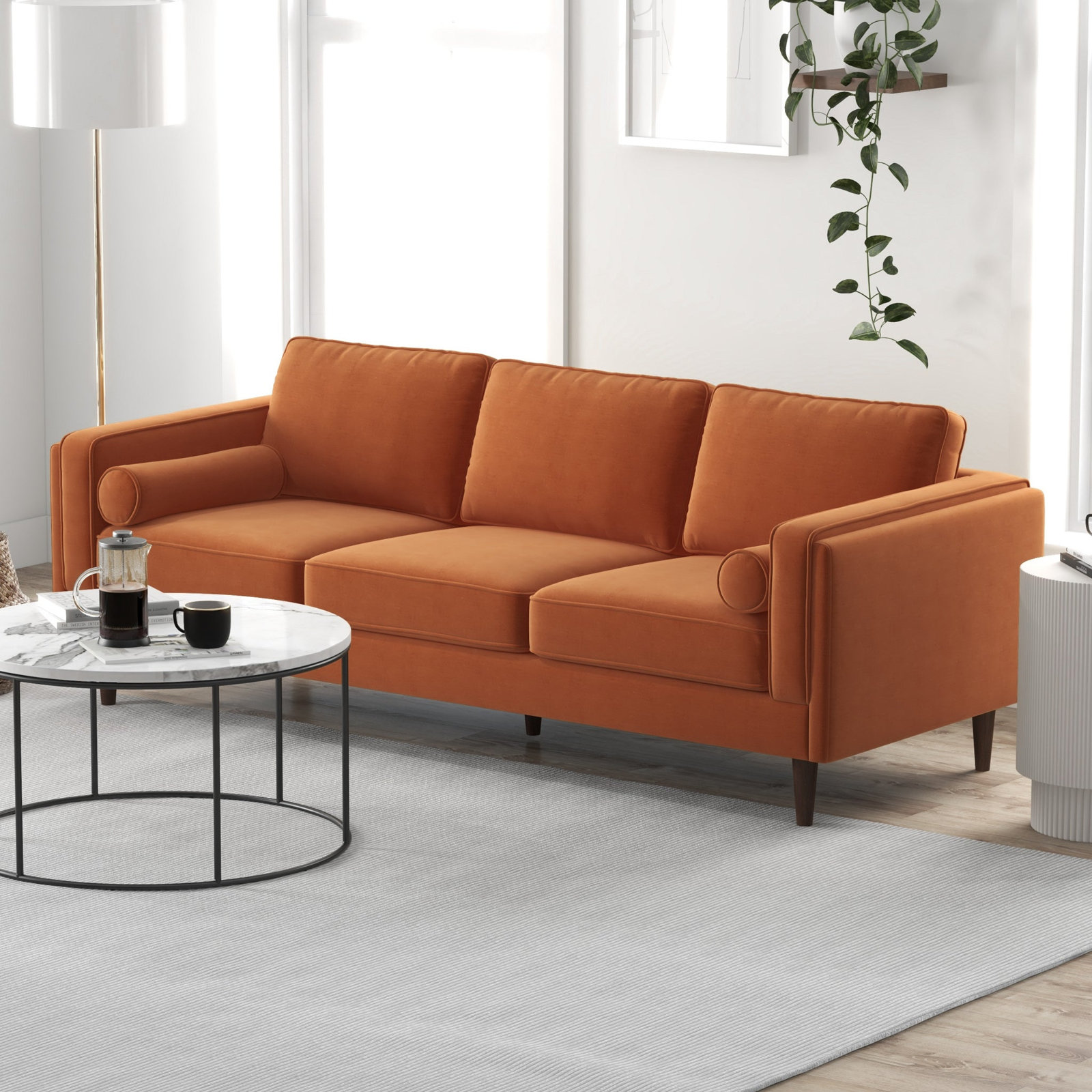 86" Velvet Sofa, Velvet Orange