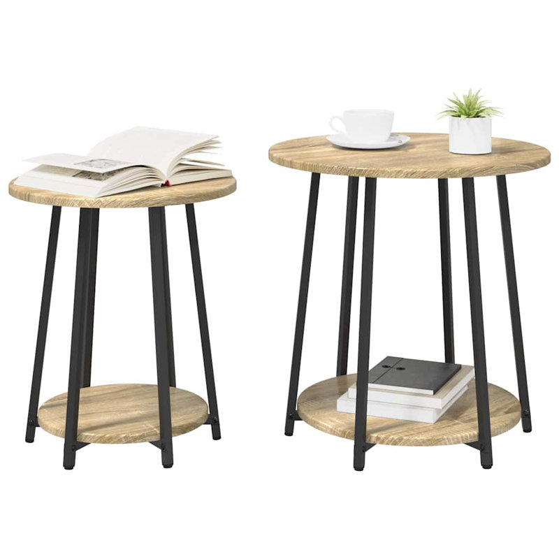  Side Table Set With Shelf 2 Pcs Black Oak 50 X 50 X 51 Cm, Sonoma Oak