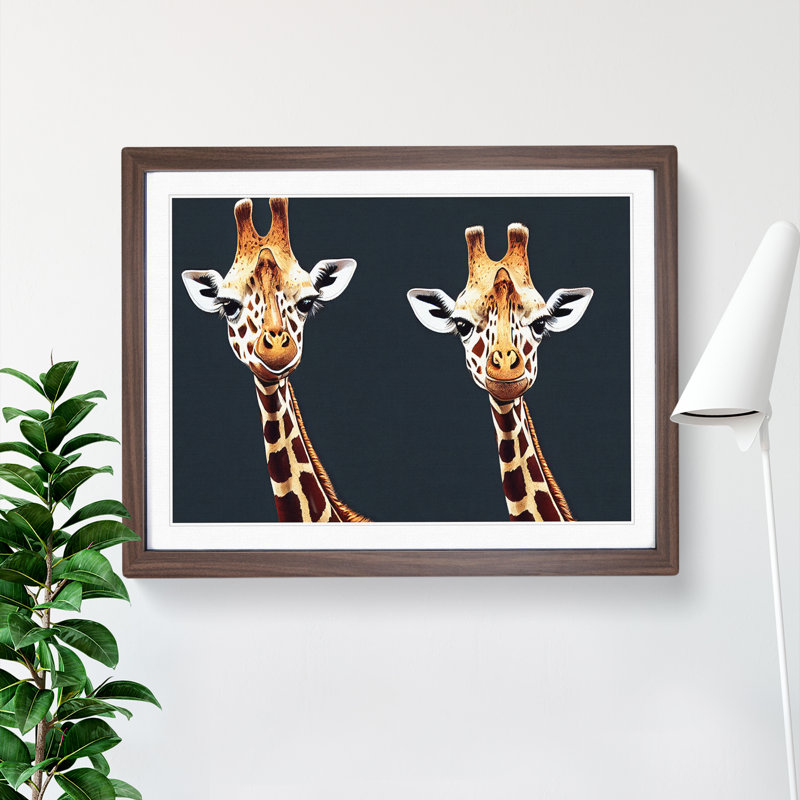 Two Giraffes Vol.2 - Framed Print, 46cm H x 64cm W x 2cm D, Walnut Framed