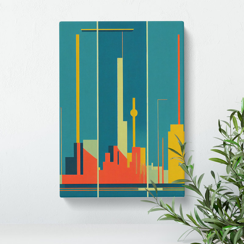 City Skyline Retro Art No.3 - Print, Wrapped Canvas, 50cm H x 35cm W x 3cm D, No Matte