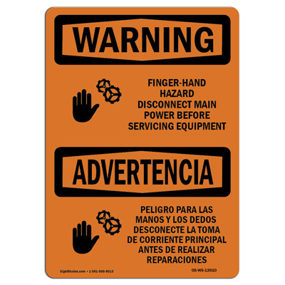 Finger - Hand Hazard Hand Aluminium Sign 12 x 18