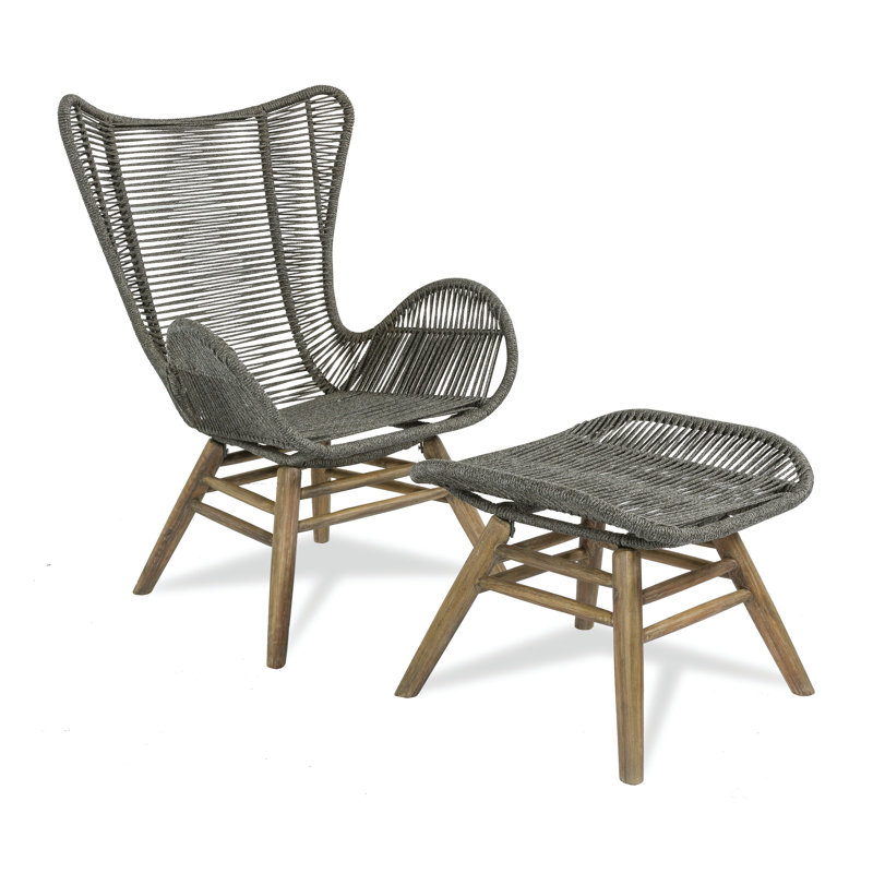 Brown Acacia and Eucalyptus Lounge Chair with Ottoman