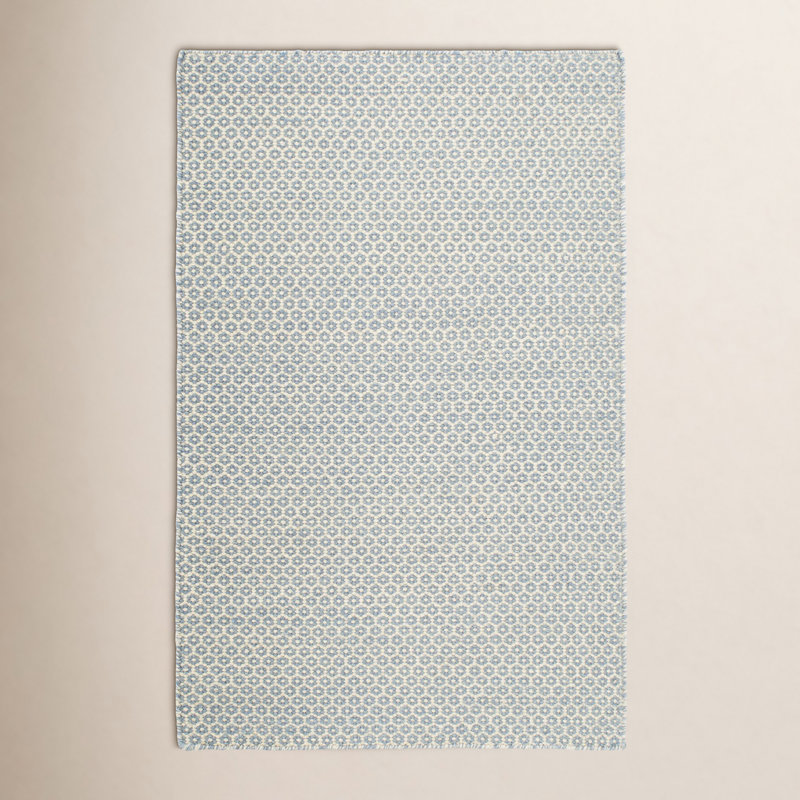 Honeycomb Handwoven Wool Rug, Rectangle 7'6" x 9'6", French Blue/Ivory