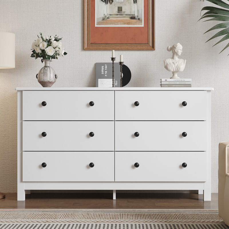 Commode 6 tiroirs blanche, l 47,25 po, Blanc