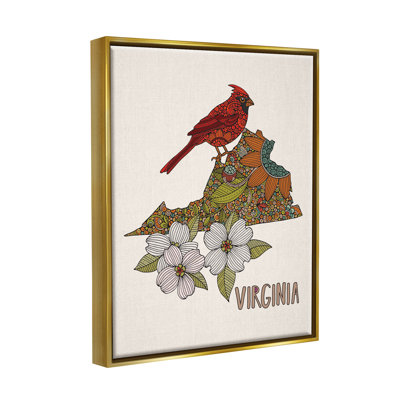 " Virginia Cardinal Bird Intricate Dogwood Floral " Graphic Art Print