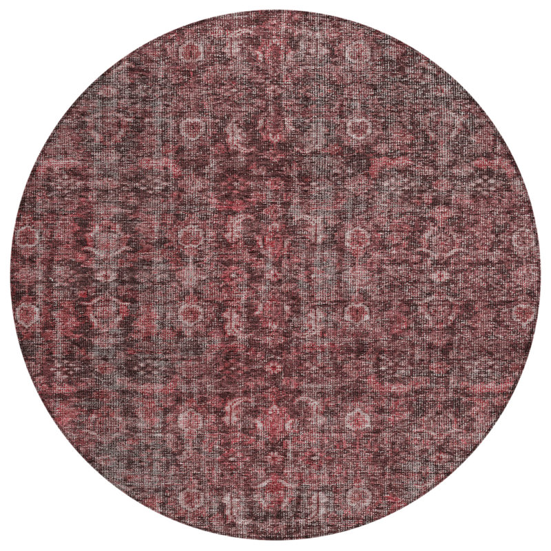 Machine Washable Indoor/Outdoor Chantille ACN1145 Pink Rug, Round 8'