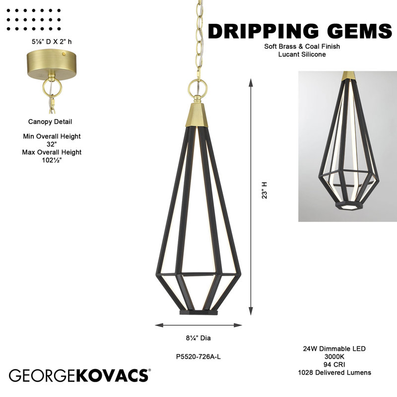 Dripping Gems 1 - Light Brass LED Unique/Statement Pendant