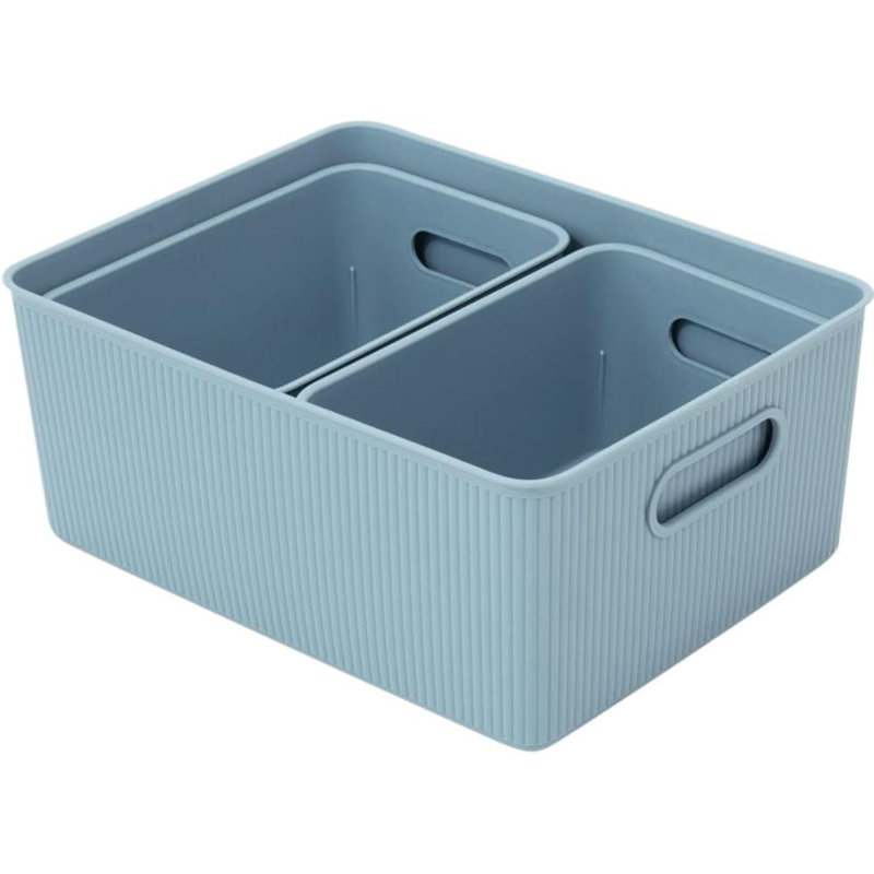 Ensemble de bacs de rangement en plastique nervuré, Pierre bleue