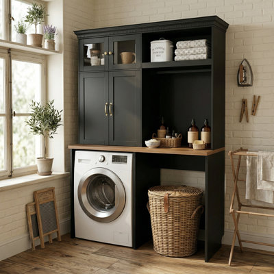Space-Saving Laundry Cabinet With Hanging Rod, For Washer/Dryer