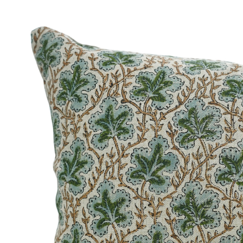 Housse de coussin Fabcline, Carrée, H 20 po x l 20 po, Floral gris / imprimé bloc 1