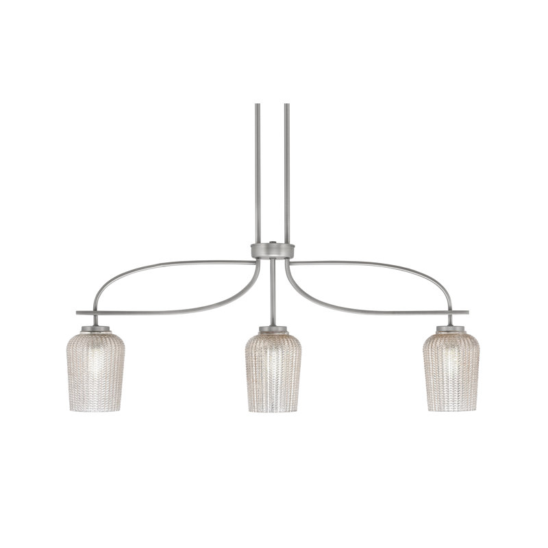 Luminaire îlot à 3 lumières Cavella avec verre texturé argenté de 5 po, Graphite