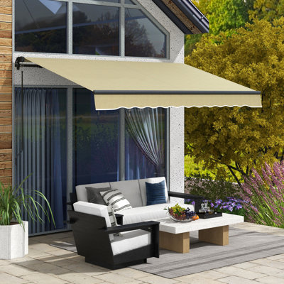 Auvent rétractable de jardin 10' x 8', pare-soleil de terrasse avec manivelle manuelle, tissu UV30+, cadre en aluminium, beige pour terrasse, abri solaire de balcon 280 g/m²