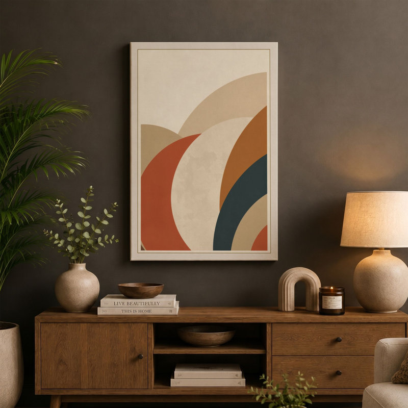 Unfolding Arcs Geometric - Wrapped Canvas, 36x24 - 91.4 x 61.0 cm, Teal Border