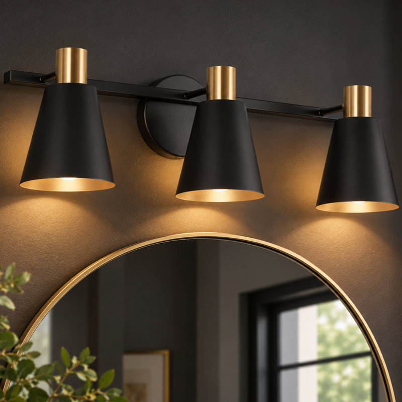 3-Light Modern Black Vanity Light With Bathroom Accessories