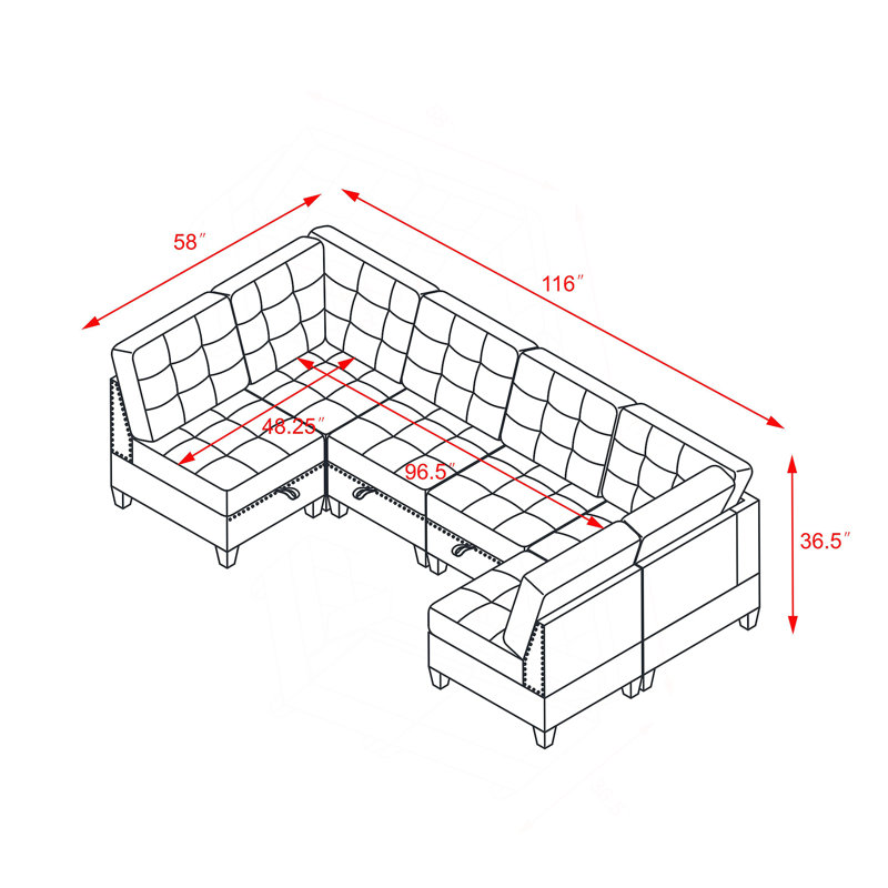 U shape Modular Sectional Sofa, includes Four Single Chair and Two Corner