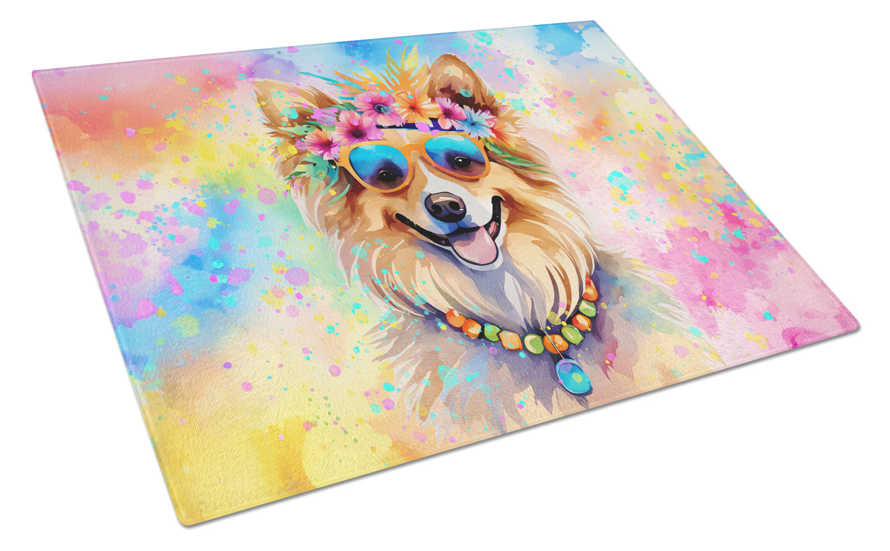 Caroline's Treasures Pomeranian Hippie Dawg Glass Cutting Board Large ...