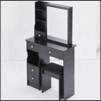 Ensemble de coiffeuse compact et pratique avec tabouret rembourré et plusieurs couches de rangement
