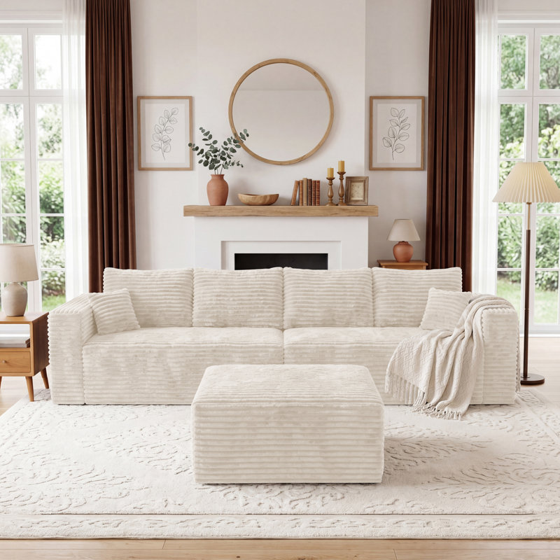 Canapé modulaire 118,12 po avec repose-pieds modulaire moderne 118,12 po, sans assemblage requis, beige, Beige Flannel