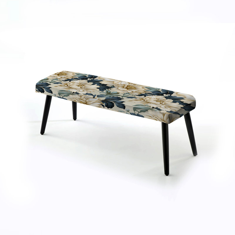 Contemporary Motifs Victorian Pattern I - Floral Upholstered Black Bench