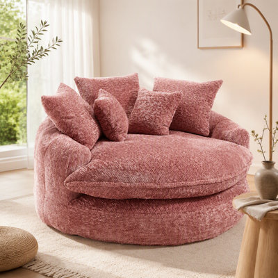 55" long polyester foam armchair, oversized round chair, fluffy modern sofa bed for living room, relaxation room and projection room, wide armchair chaise longue armchair with pillows