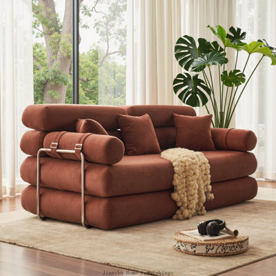 Canapé-lit modulaire convertible en L en chenille, tissu adapté aux animaux de compagnie avec mousse à haute densité 4 couches, orange