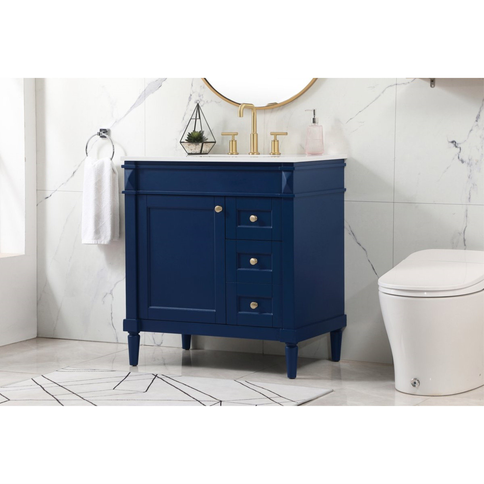 Vanity Art 12 Narrow Bathroom Side Storage Cabinet with Engineered Marble Top - Blue