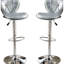 2 tabourets argentés - hauteur réglable avec similicuir et base en métal gris 2 pièces