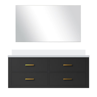 Noir 48 po Meuble-lavabo X 22 avec comptoir en marbre de culture et miroir, fermeture douce, bois, fabrication simple avec l 48 po x P 22 po, comptoir, remplissage 43 po