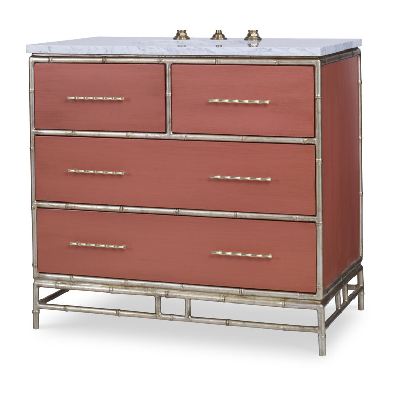 Chinoiserie 38'' Single Bathroom Vanity with Quartz Top, Coral