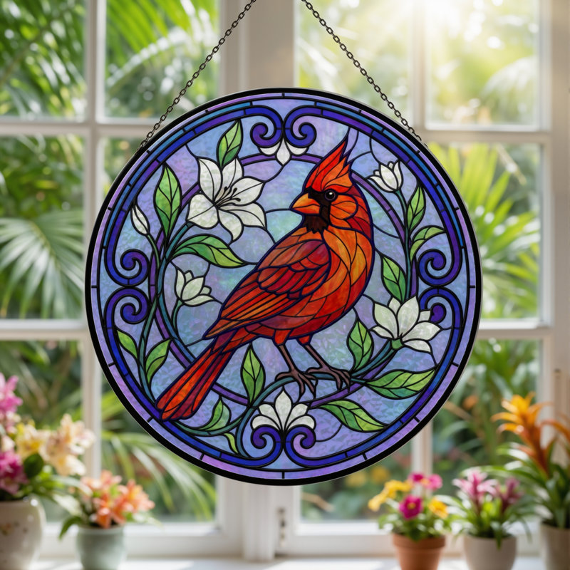 Vitrail de vitrail floral 12 "H Cardinal 12", H 12 po x l 12 po