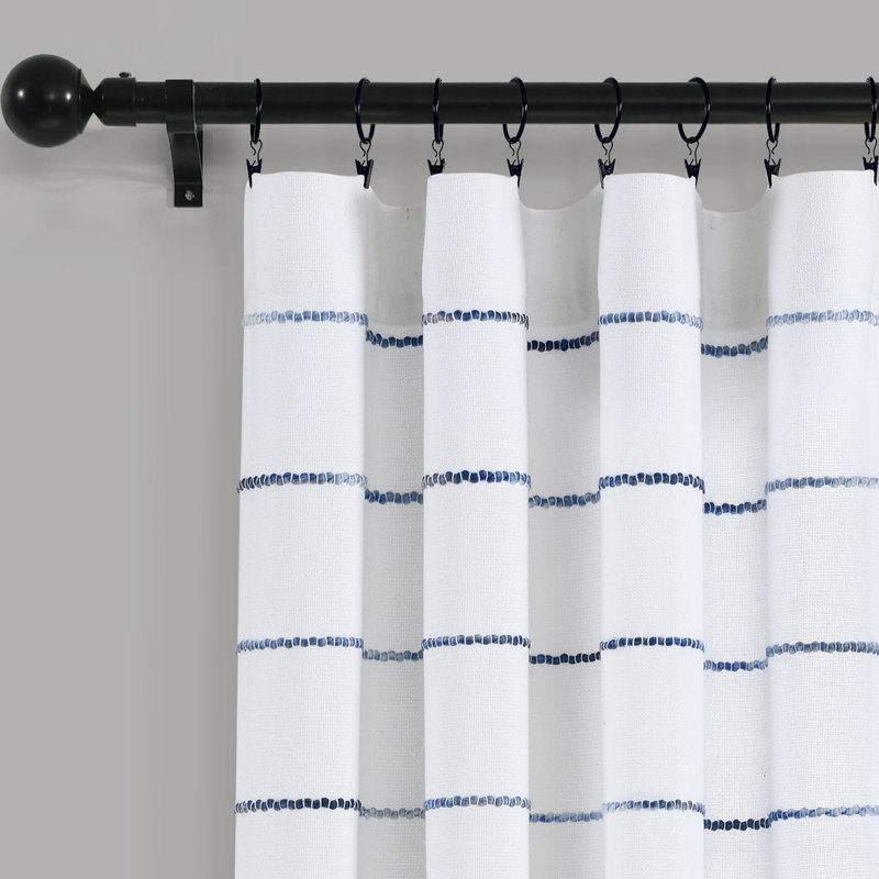 Navy Ombre Stripe Cotton Polyester Window Curtain Panels