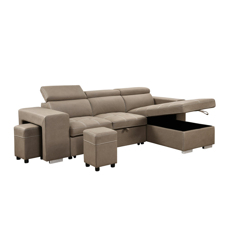 Canapé-lit modulaire réversible en L de 102,7 po Dorla, Brun clair