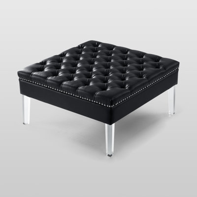 35" Clear Tufted Cocktail Ottoman