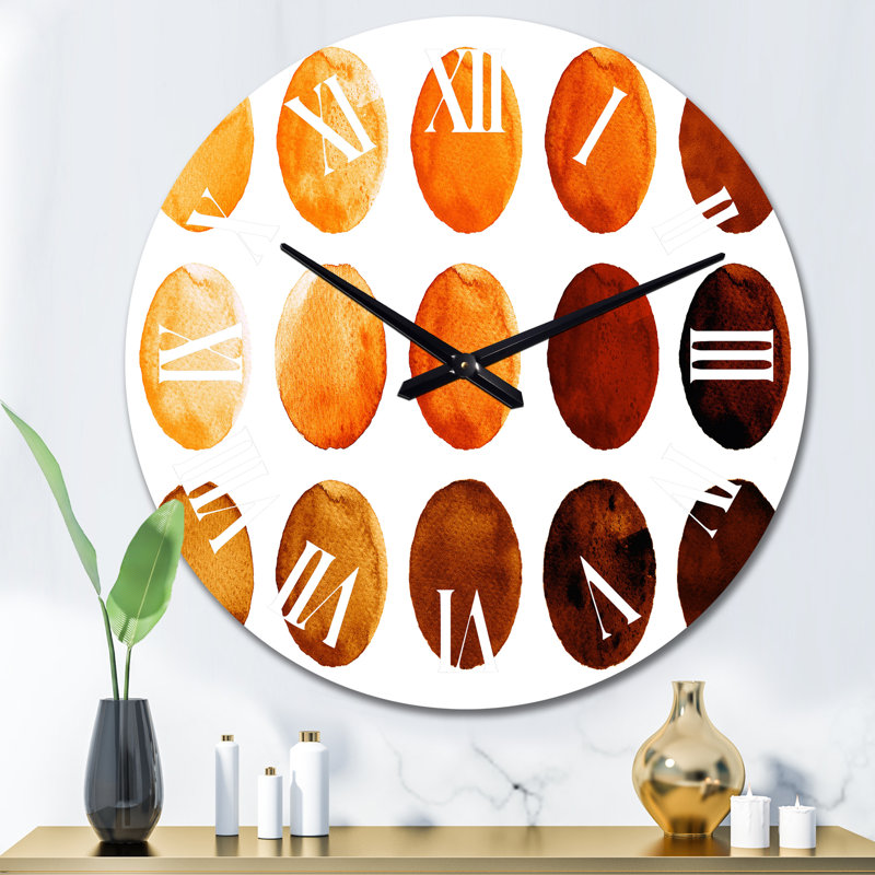 Neuf cercles dans des tons d'orange et de brun II - horloge murale moderne, Grand