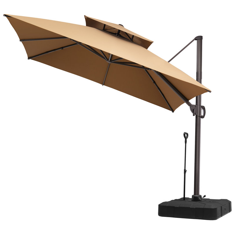 116' X 116' Square Double Top Patio Cantilever Umbrella, Wheel Weighted Base Included, Tanné