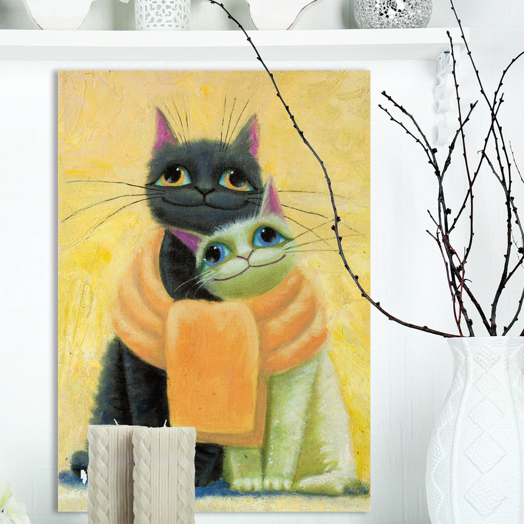 'Cute Cats Couple' Graphic Art Print on Wrapped Canvas East Urban Home