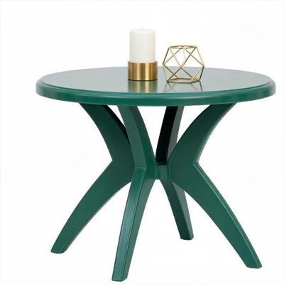 Rich Green Dining Table featuring 36.25-Inch Polypropylene Top with Pedestal Round Outdoor